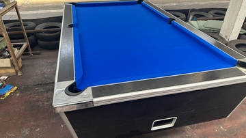 7ft pool table recovered in royal blue Strachan pool cloth